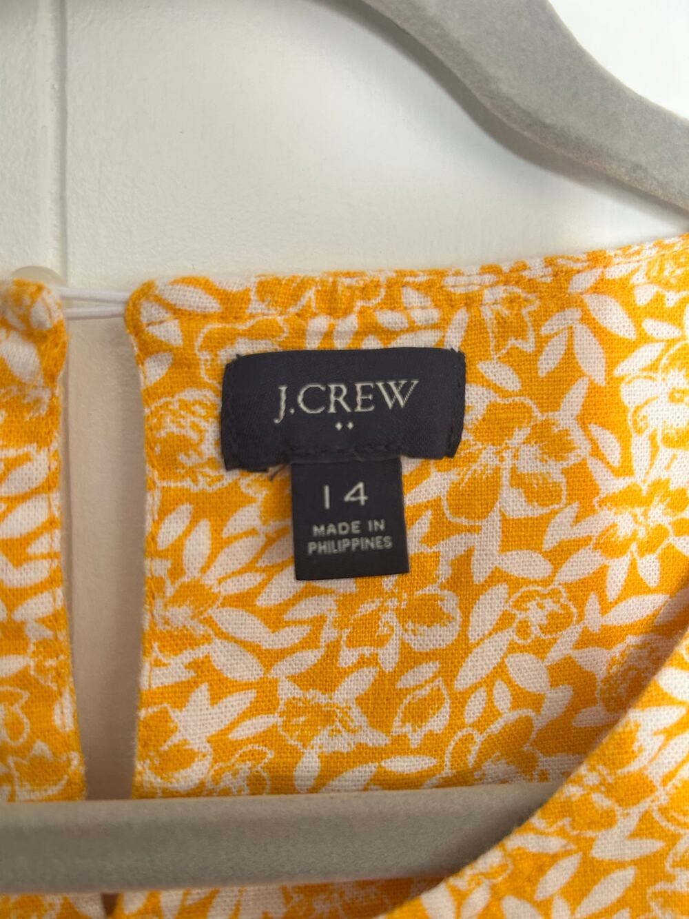 J Crew linen blend ruffle sleeve printed tiered mini dress
